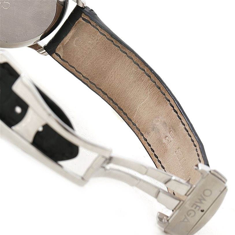 The image shows the back of the case and strap with a metal clasp of the Omega De Ville Men's Stainless Steel White Dial Men's Stainless Steel White Dial watch, taken at a slight angle.