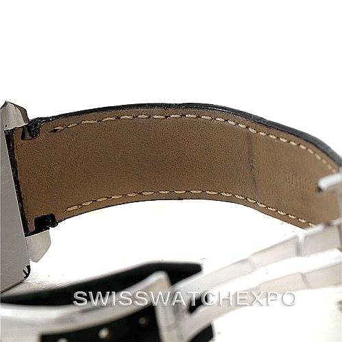 The image shows the side and inside of the leather strap of an Omega De Ville 7813.50.31 Men's Stainless Steel Black Dial 7813.50.31 Men's Stainless Steel Black Dial watch, highlighting its stitching and attachment.