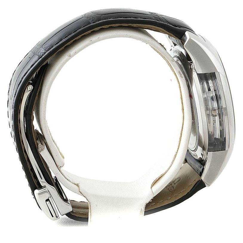 The De Ville model by Omega watch is shown from a side angle, highlighting the strap and case thickness.