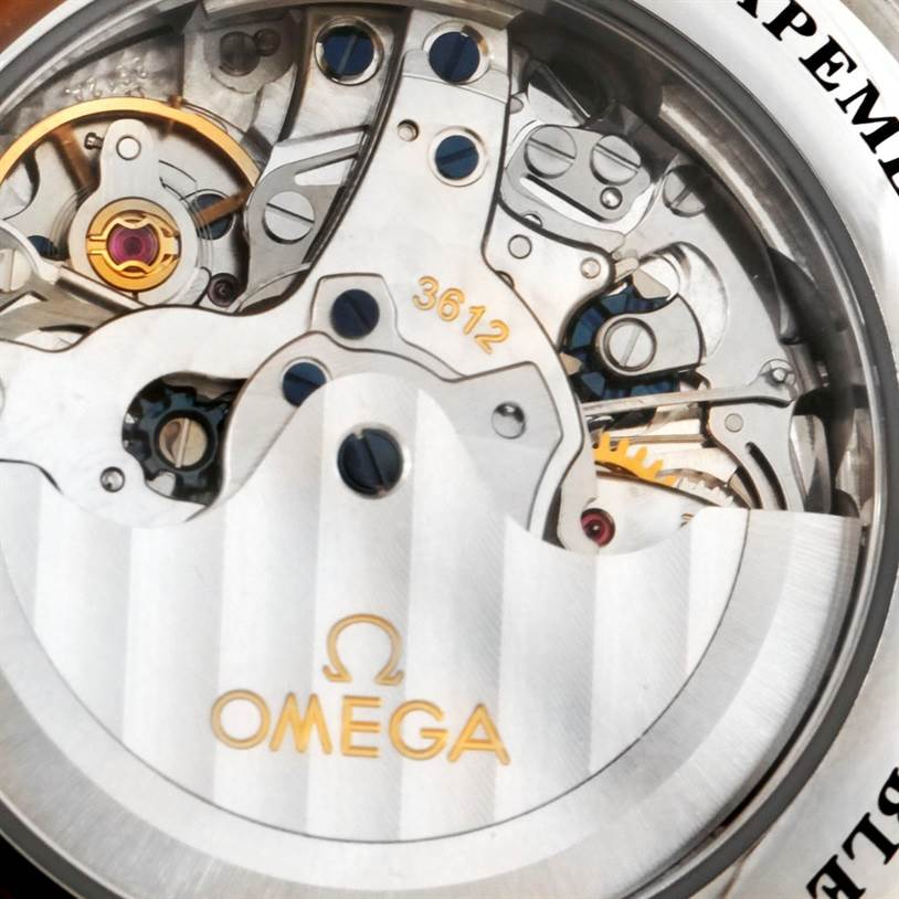 This image shows the exposed movement and internal mechanics of the Omega De Ville 4847.50.31 Men's Stainless Steel Black Dial 4847.50.31 Men's Stainless Steel Black Dial watch model from a rear angle.