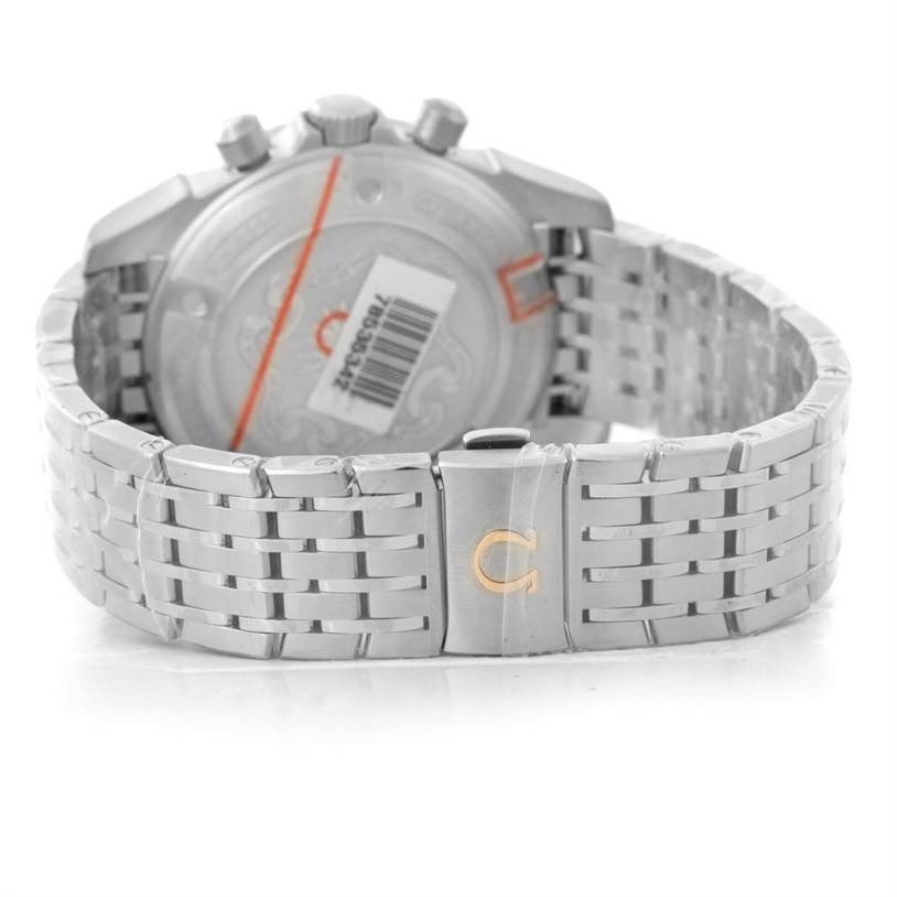 The image shows the back view of the Omega De Ville 422.10.41.50.04.001 Men's Stainless Steel White Dial 422.10.41.50.04.001 Men's Stainless Steel White Dial watch, highlighting the stainless steel bracelet and clasp.