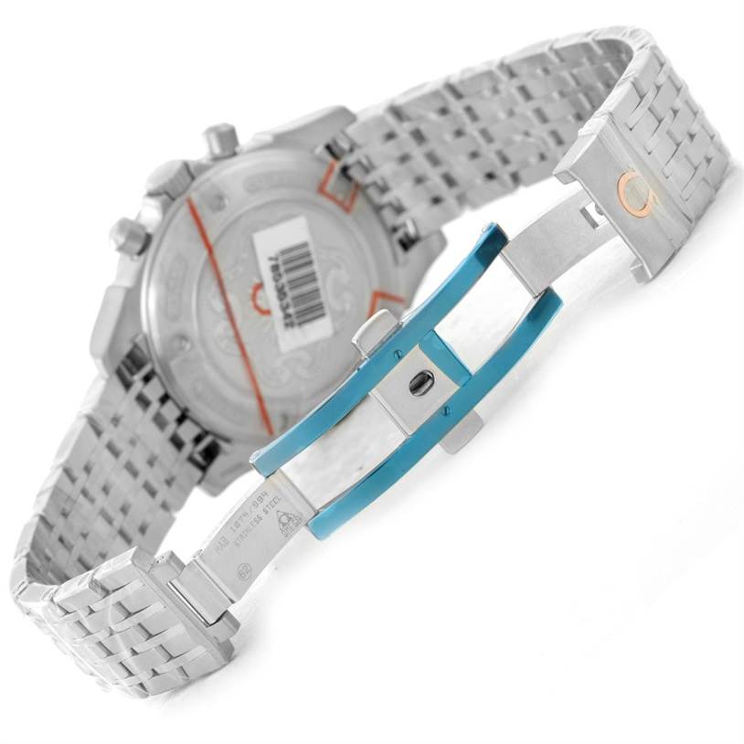 The image shows the back and bracelet of an Omega De Ville 422.10.41.50.04.001 Men's Stainless Steel White Dial 422.10.41.50.04.001 Men's Stainless Steel White Dial watch, highlighting the clasp and part of the case back.