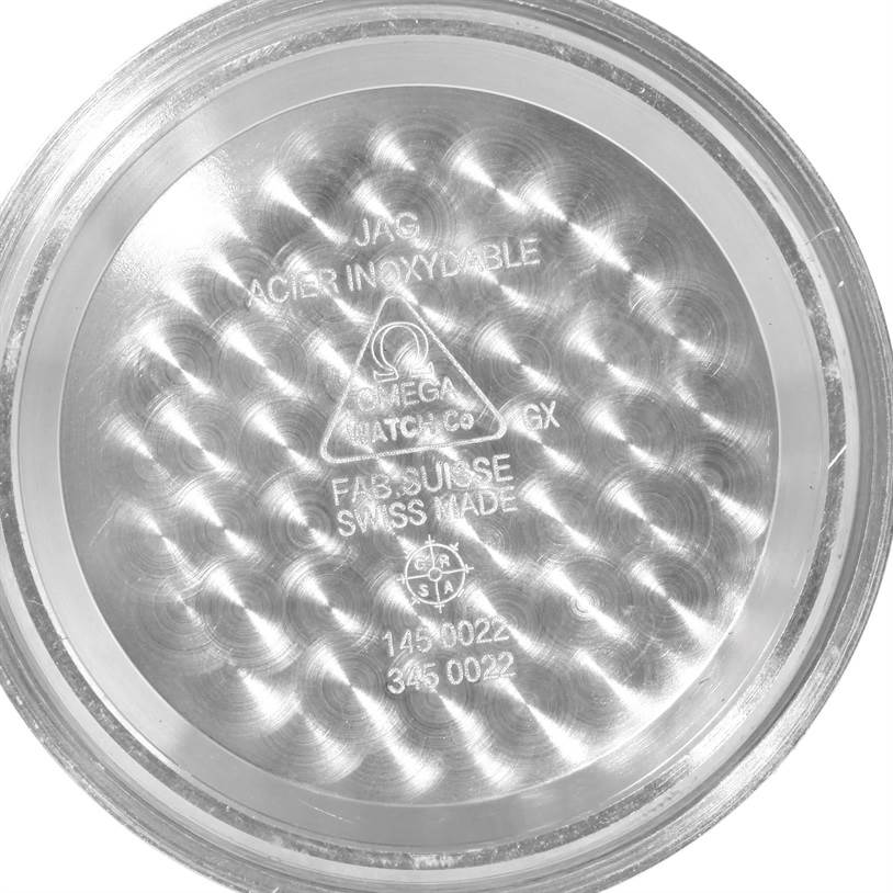 This is the inner case back of an Omega Speedmaster 3570.50.00 Men
s Stainless Steel Black Dial 3570.50.00 Men
s Stainless Steel Black Dial watch, displaying model details and the brand
s logo.