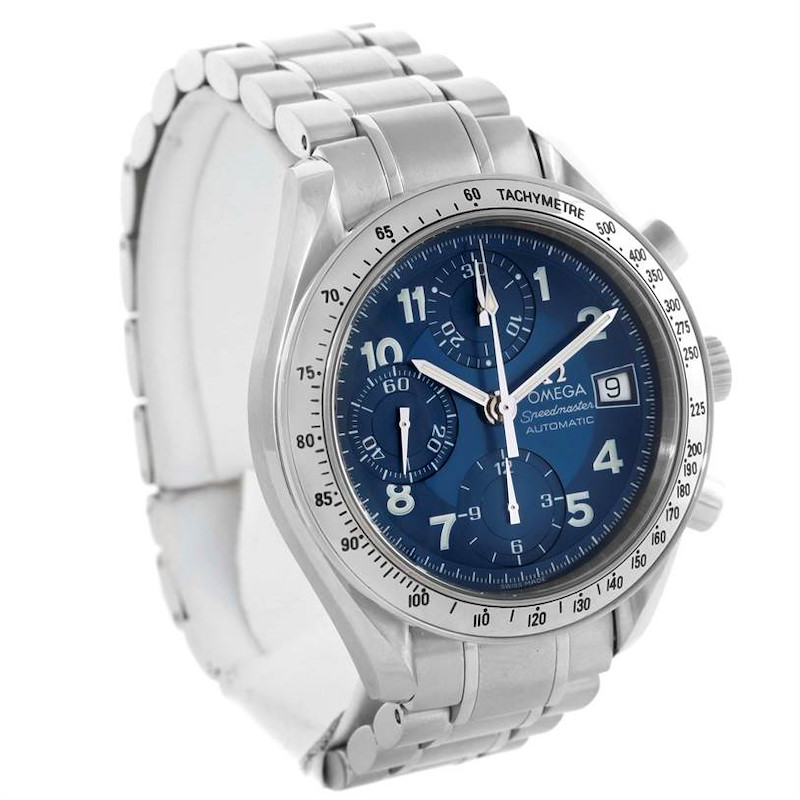 Omega Speedmaster Date Blue Dial Automatic Chronograph Mens Watch SwissWatchExpo