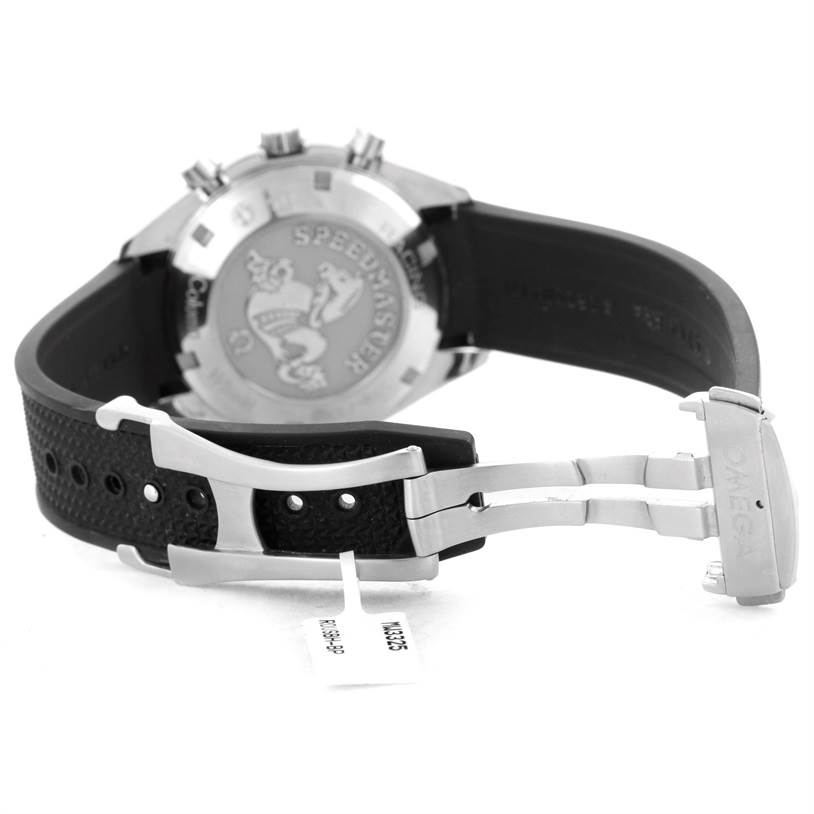 The image shows the back case, side buttons, and clasp of an Omega Speedmaster 326.32.40.50.06.001 Men
s Stainless Steel Grey Dial 326.32.40.50.06.001 Men
s Stainless Steel Grey Dial watch.