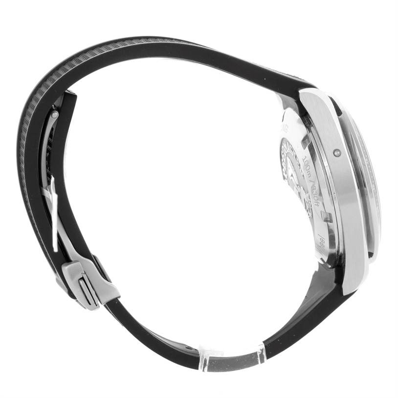 This is a side view of the Omega Speedmaster 326.32.40.50.06.001 Men
s Stainless Steel Grey Dial 326.32.40.50.06.001 Men
s Stainless Steel Grey Dial watch, highlighting the strap, case, and case back.