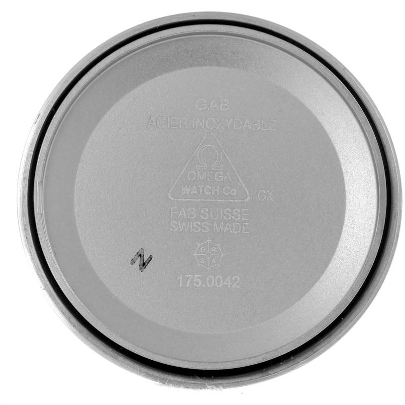 This image shows the interior case back of an Omega Speedmaster 3539.50.00 Men
s Stainless Steel Black Dial 3539.50.00 Men
s Stainless Steel Black Dial watch, displaying the model number and manufacturing details.