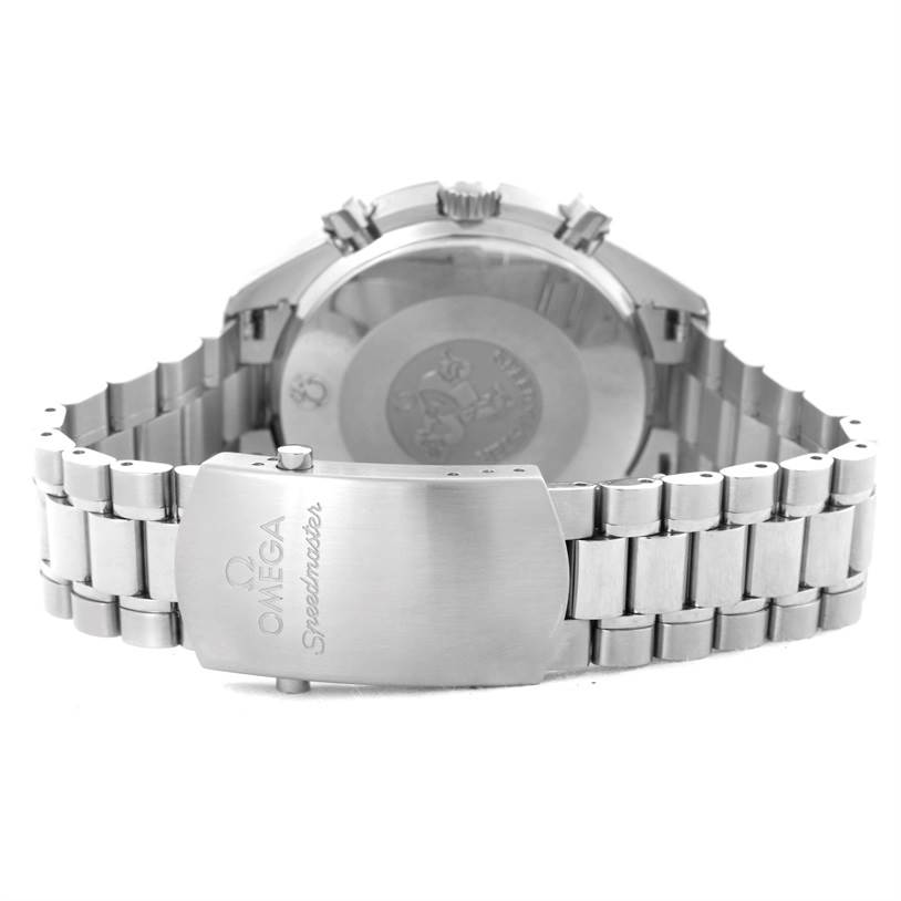 The image shows the back case and deployment clasp of an Omega Speedmaster 3539.50.00 Men
s Stainless Steel Black Dial 3539.50.00 Men
s Stainless Steel Black Dial watch.