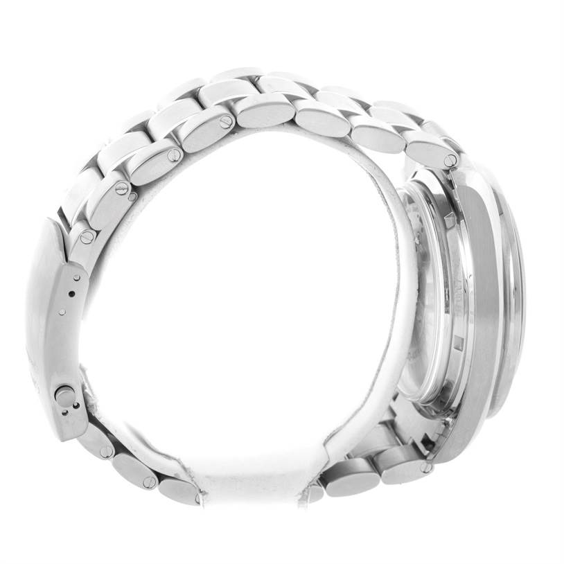 The image shows the side view of an Omega Speedmaster 311.30.44.51.01.002 Stainless Steel Black Dial 311.30.44.51.01.002 Stainless Steel Black Dial watch, highlighting its bracelet and profile of the case.