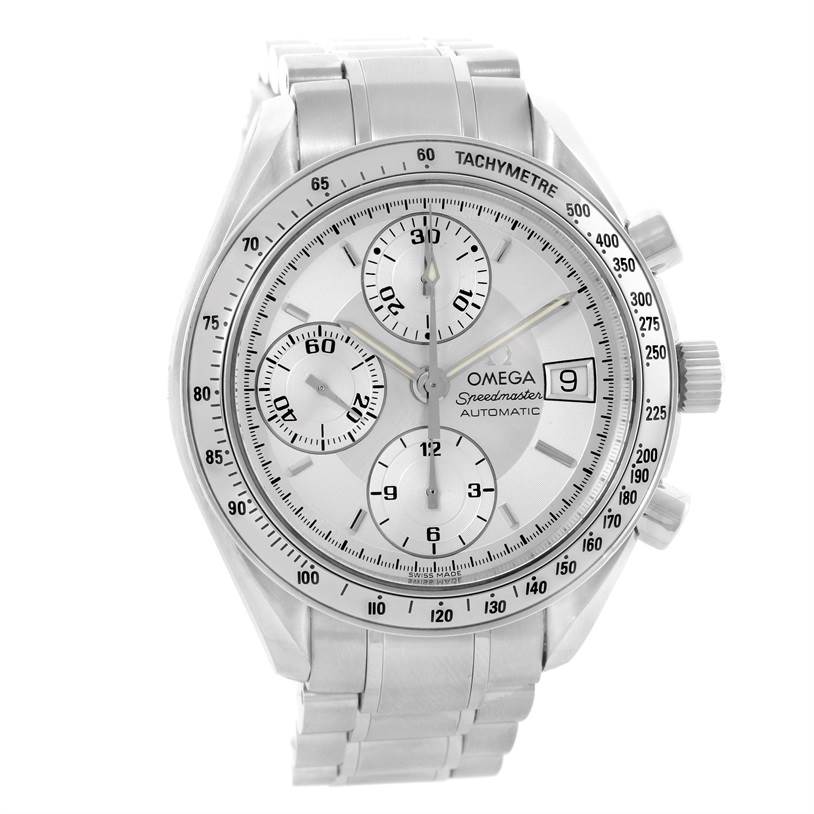 The Omega Speedmaster 3513.30.00 Men
s Stainless Steel Silver Dial 3513.30.00 Men
s Stainless Steel Silver Dial watch is shown from the front, highlighting its face, dial, and metal bracelet.