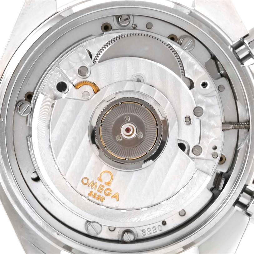 The image shows the back view of the Omega Speedmaster 3510.50.00 Men
s Stainless Steel Black Dial 3510.50.00 Men
s Stainless Steel Black Dial watch, revealing its intricate movement and inner mechanisms.