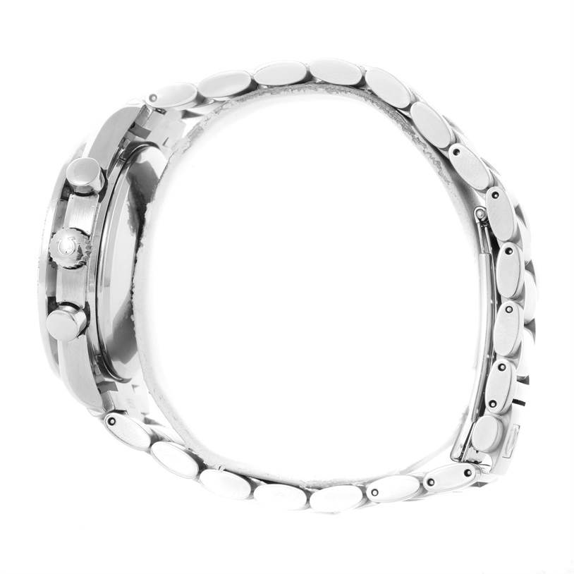 The image shows a side profile view of the Omega Speedmaster 3513.50.00 Men
s Stainless Steel Black Dial 3513.50.00 Men
s Stainless Steel Black Dial watch, highlighting its bracelet and side pushers.