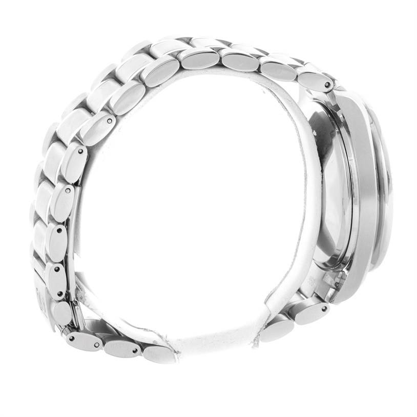 The image shows a side view of an Omega Speedmaster 3513.50.00 Men
s Stainless Steel Black Dial 3513.50.00 Men
s Stainless Steel Black Dial watch, highlighting the metal bracelet and case.