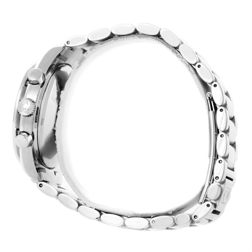 The image shows a side view of the Omega Speedmaster 3523.30.00 Men
s Stainless Steel Silver Dial 3523.30.00 Men
s Stainless Steel Silver Dial watch, featuring its bracelet and side buttons.