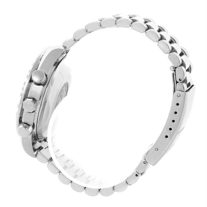 The image shows a side profile of an Omega Speedmaster 3521.30.00 Men
s Stainless Steel Silver Dial 3521.30.00 Men
s Stainless Steel Silver Dial watch, highlighting the case, pushers, crown, and part of the bracelet.