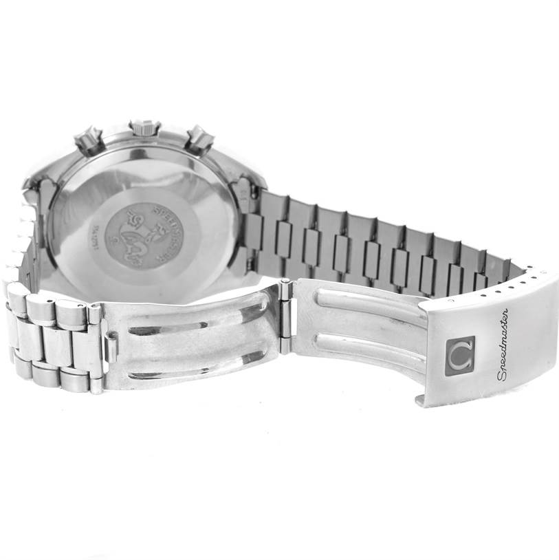 The image shows the back case, bracelet, and clasp of an Omega Speedmaster 3521.30.00 Men
s Stainless Steel Silver Dial 3521.30.00 Men
s Stainless Steel Silver Dial watch.
