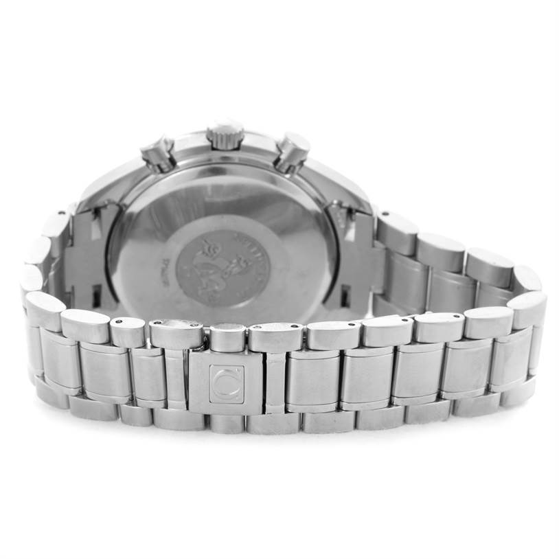 The image shows the back case and stainless steel bracelet of an Omega Speedmaster 3513.50.00 Men
s Stainless Steel Black Dial 3513.50.00 Men
s Stainless Steel Black Dial watch.