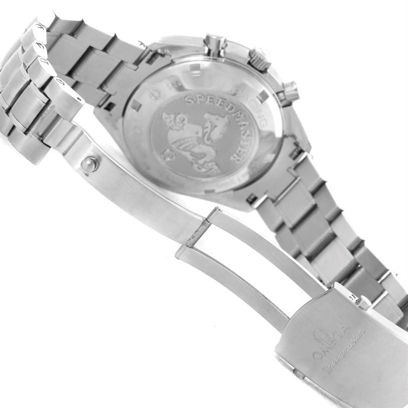 The image shows the back casing and partially opened clasp of an Omega Speedmaster 326.30.40.50.01.001 Men
s Stainless Steel Black Dial 326.30.40.50.01.001 Men
s Stainless Steel Black Dial watch.