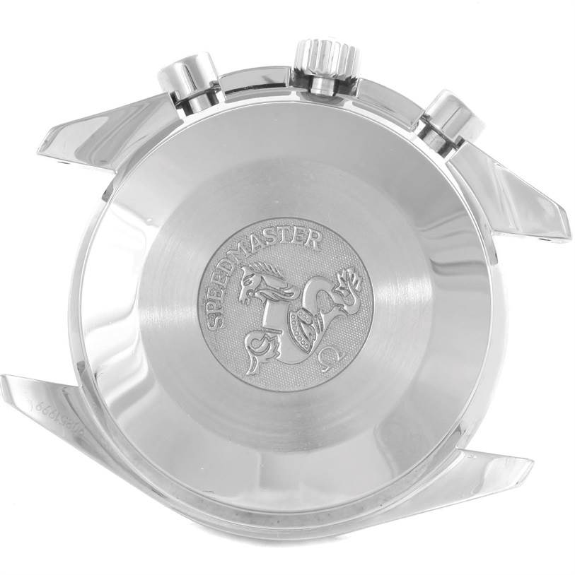 The image shows a rear view of the Omega Speedmaster 3539.50.00 Men
s Stainless Steel Black Dial 3539.50.00 Men
s Stainless Steel Black Dial watch case, featuring the case back with the Speedmaster emblem.