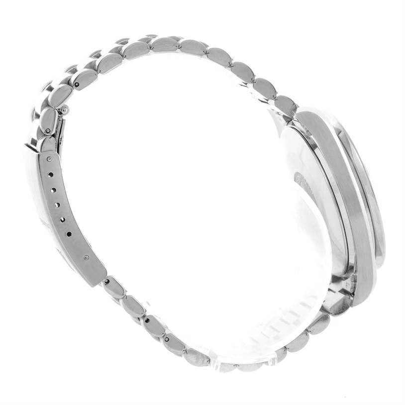 This image shows a side view of the Omega Speedmaster 3510.50.00 Men
s Stainless Steel Black Dial 3510.50.00 Men
s Stainless Steel Black Dial watch with focus on the metal bracelet and clasp.