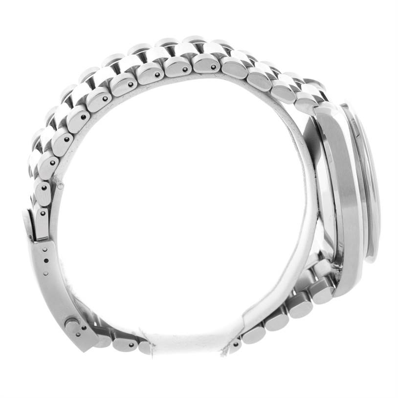 The image shows a side view of an Omega Speedmaster 3539.50.00 Men
s Stainless Steel Black Dial 3539.50.00 Men
s Stainless Steel Black Dial watch, highlighting its stainless steel bracelet and case profile.