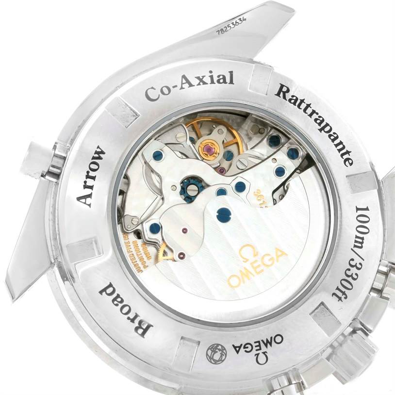 This image shows the case back of an Omega Speedmaster 3582.31.00 Men
s Stainless Steel White Dial 3582.31.00 Men
s Stainless Steel White Dial watch, highlighting the movement and intricate internal components.