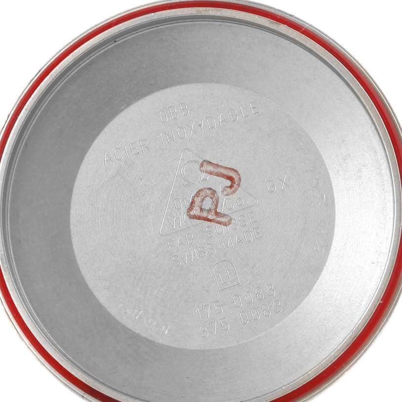 This is the interior back cover of an Omega Speedmaster 3513.50.00 Men
s Stainless Steel Black Dial 3513.50.00 Men
s Stainless Steel Black Dial watch, showing brand markings and model details.