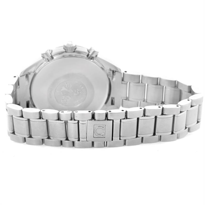 The image shows the back and partially extended bracelet of an Omega Speedmaster 3523.80.00 Men
s Stainless Steel Blue Dial 3523.80.00 Men
s Stainless Steel Blue Dial watch.