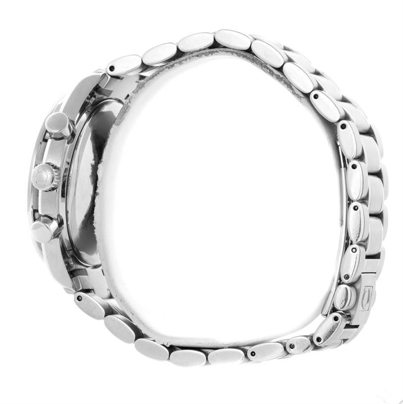 Side view of an Omega Speedmaster 3523.30.00 Men
s Stainless Steel Silver Dial 3523.30.00 Men
s Stainless Steel Silver Dial watch showing its stainless steel case, link bracelet, and side buttons.