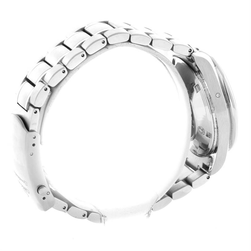 The image shows a side profile of the Omega Speedmaster 323.30.40.40.04.001 Men
s Stainless Steel White Dial 323.30.40.40.04.001 Men
s Stainless Steel White Dial watch, highlighting the bracelet and case.