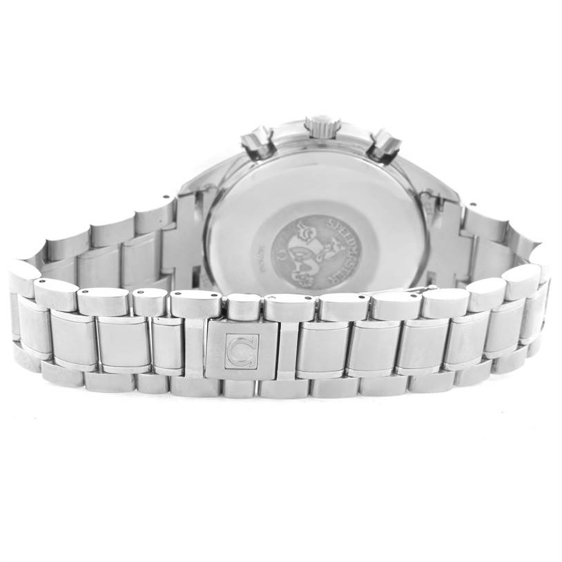 The image shows the back case and bracelet of an Omega Speedmaster 3513.30.00 Men
s Stainless Steel Silver Dial 3513.30.00 Men
s Stainless Steel Silver Dial watch viewed from the rear.