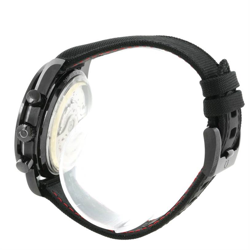 This Omega Speedmaster 311.92.44.51.01.003 Men
s Stainless Steel Black Dial 311.92.44.51.01.003 Men
s Stainless Steel Black Dial watch is shown from a side angle, displaying the case profile, crown, pushers, and strap.