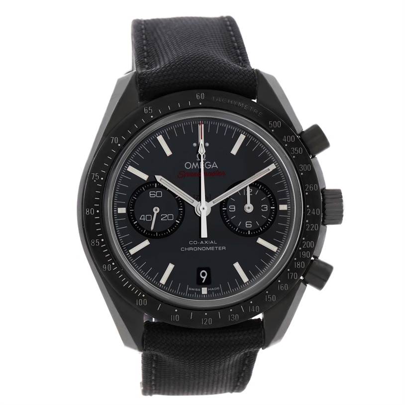 This Omega Speedmaster 311.92.44.51.01.003 Men
s Stainless Steel Black Dial 311.92.44.51.01.003 Men
s Stainless Steel Black Dial watch is shown from a front angle, highlighting the face, bezel, chronograph subdials, and strap.