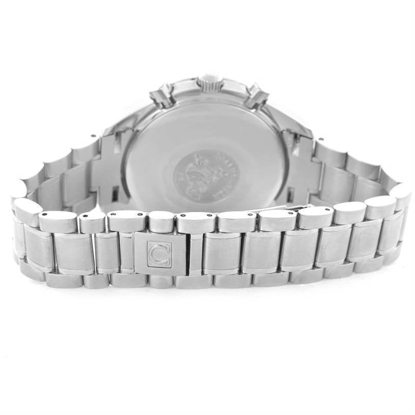 The image shows the back case and bracelet of an Omega Speedmaster 3513.50.00 Stainless Steel Black Dial 3513.50.00 Stainless Steel Black Dial watch.