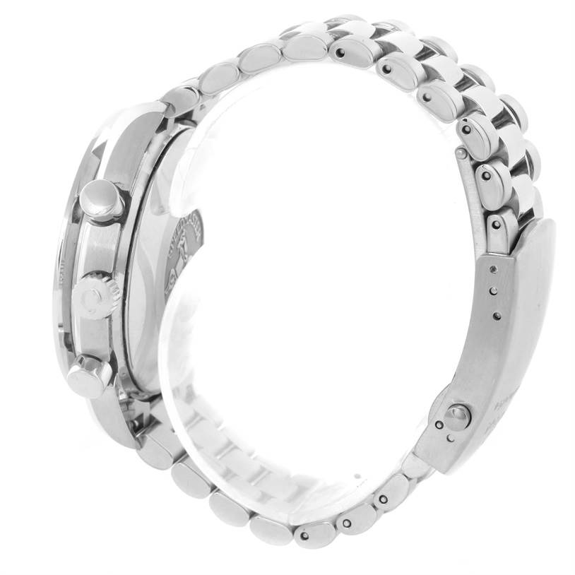 The image shows a side profile of the Omega Speedmaster 3539.50.00 Men
s Stainless Steel Black Dial 3539.50.00 Men
s Stainless Steel Black Dial watch, highlighting the crown, pushers, and metal bracelet.