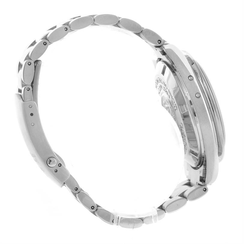 The image shows a side view of the Omega Speedmaster 3575.20.00 Men
s Stainless Steel White Dial 3575.20.00 Men
s Stainless Steel White Dial, highlighting the bracelet and side profile of the case.