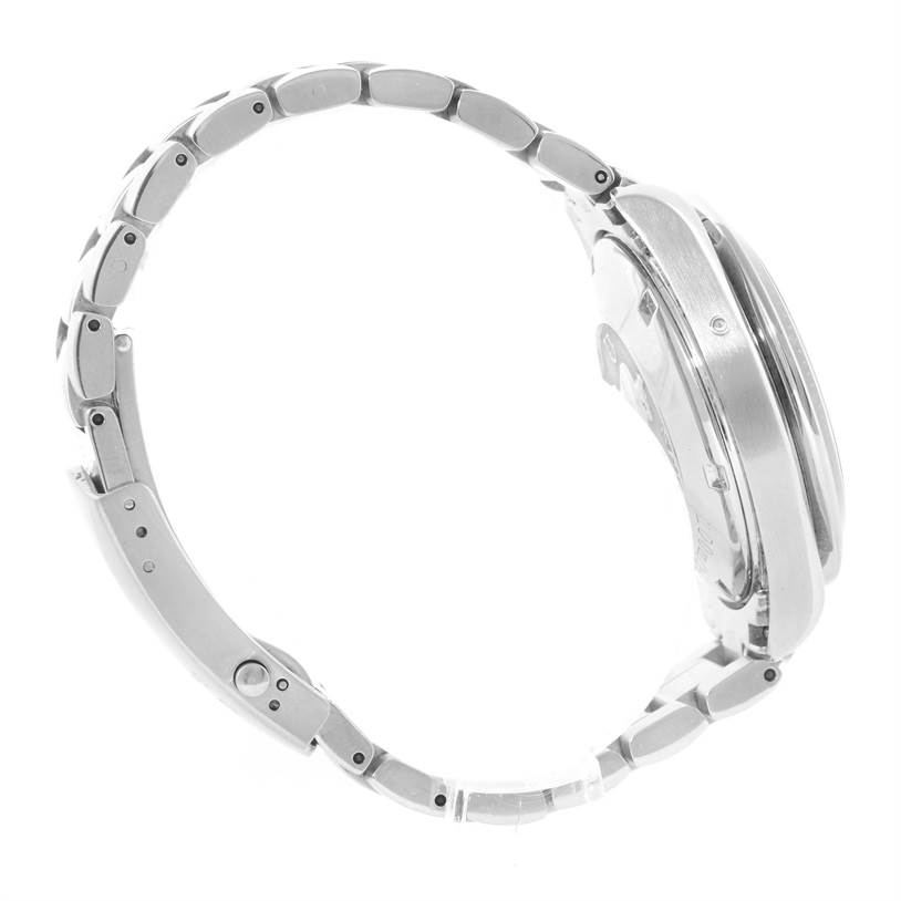 The image shows a side view of the Omega Speedmaster 3222.80.00 Men
s Stainless Steel Blue Dial 3222.80.00 Men
s Stainless Steel Blue Dial watch, focusing on the watch band and case side profile.