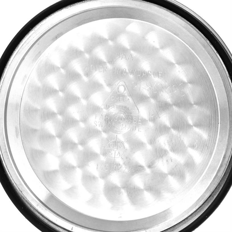 This image shows the inside case back of an Omega Speedmaster 3571.50.00 Men
s Stainless Steel Black Dial 3571.50.00 Men
s Stainless Steel Black Dial watch.