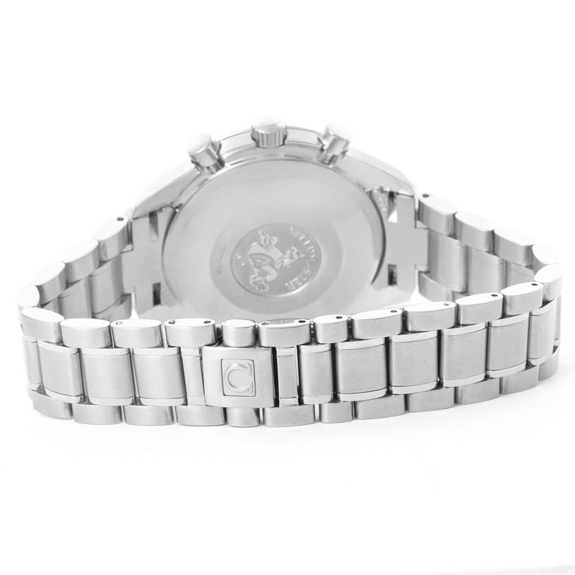 The image shows the back case and bracelet of an Omega Speedmaster 3513.30.00 Men's Stainless Steel Silver Dial 3513.30.00 Men's Stainless Steel Silver Dial watch, viewed from the rear angle.