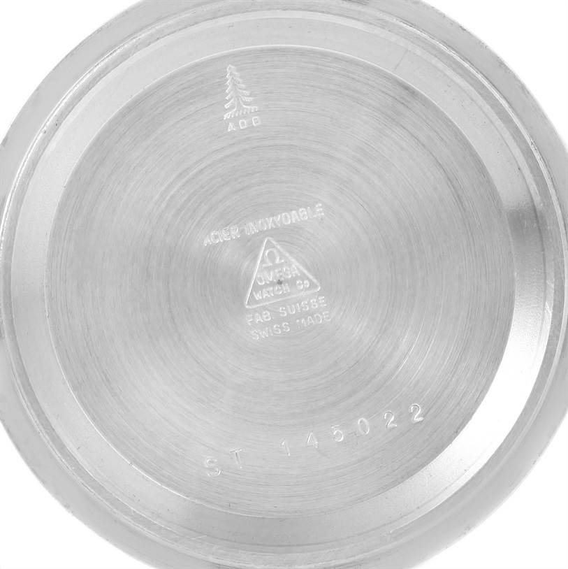 This image shows the inside case back of an Omega Speedmaster 3590.50.00 Men
s Stainless Steel Black Dial 3590.50.00 Men
s Stainless Steel Black Dial watch, featuring engraving and model details.