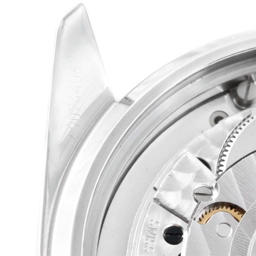 The image shows a close-up of the partial internal mechanism and case edge of an Omega Speedmaster 3539.50.00 Men's Stainless Steel Black Dial 3539.50.00 Men's Stainless Steel Black Dial watch.