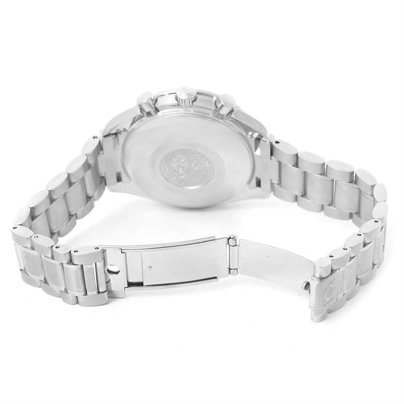 This image shows the back case and open clasp of an Omega Speedmaster 3523.80.00 Men
s Stainless Steel Blue Dial 3523.80.00 Men
s Stainless Steel Blue Dial watch.