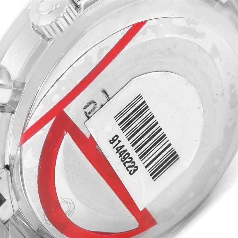 This is the back casing of the Omega Speedmaster 3539.50.00 Men
s Stainless Steel Black Dial 3539.50.00 Men
s Stainless Steel Black Dial watch, showing the barcode sticker.