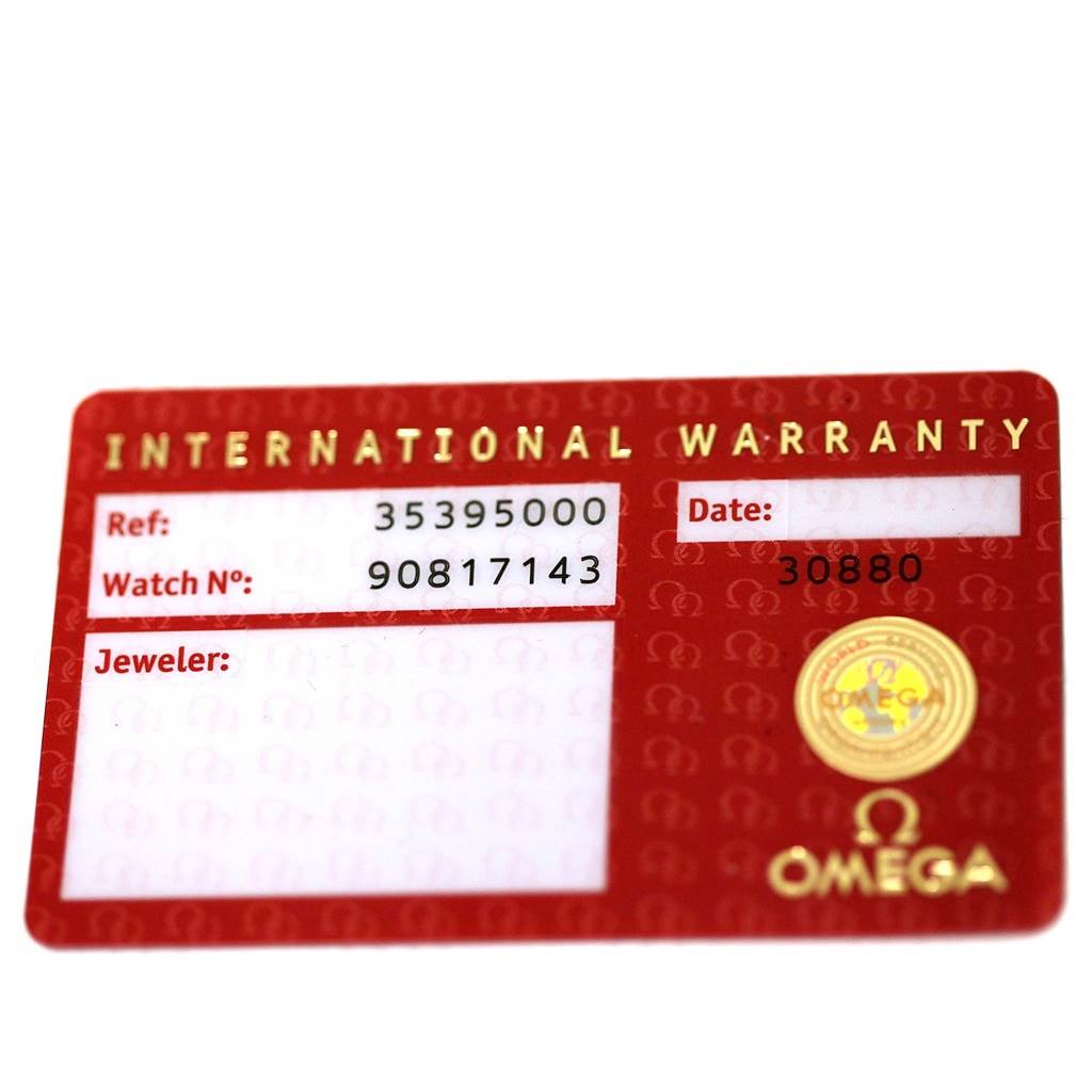 This image shows the international warranty card for the Omega Speedmaster 3539.50.00 Men
s Stainless Steel Black Dial 3539.50.00 Men
s Stainless Steel Black Dial watch.