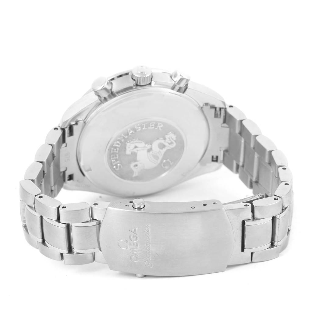 The image shows the back and stainless steel bracelet with the clasp of an Omega Speedmaster 3220.50.00 Men
s Stainless Steel Black Dial 3220.50.00 Men
s Stainless Steel Black Dial watch.