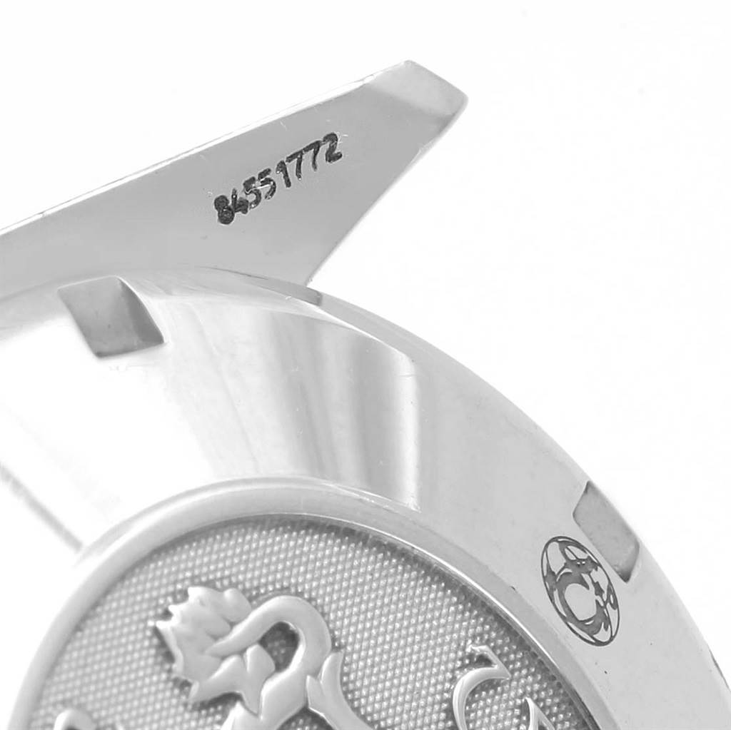 This image shows a close-up angle of the back case and serial number of an Omega Speedmaster 3210.50.00 Men
s Stainless Steel Black Dial 3210.50.00 Men
s Stainless Steel Black Dial watch.