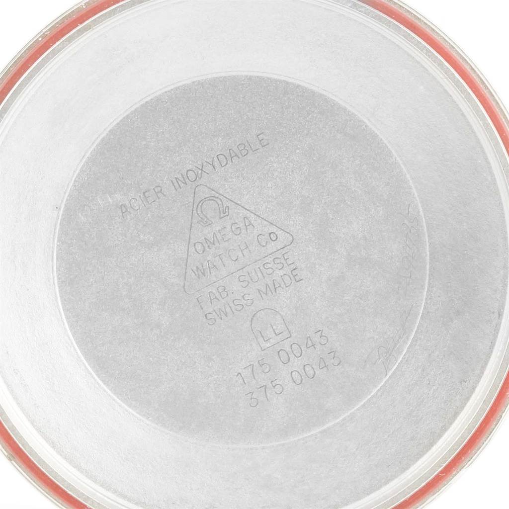 This image shows the inside case back of an Omega Speedmaster 3716.50.00 Men
s Steel and Gold (two tone) Black Dial 3716.50.00 Men
s Steel and Gold (two tone) Black Dial watch, highlighting the brand
s engraving and model numbers.