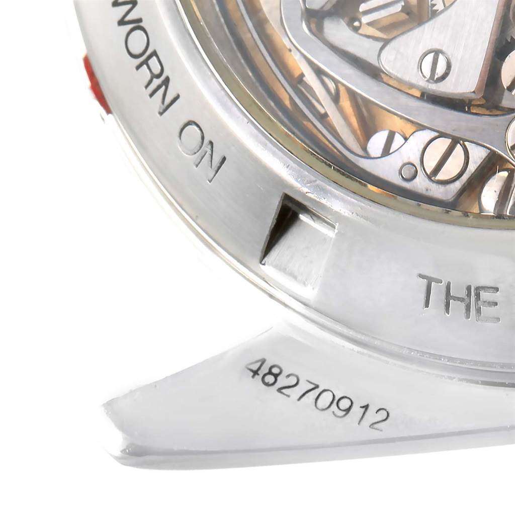 The image shows a close-up of the case back and serial number of an Omega Speedmaster 3573.50.00 Men
s Stainless Steel Black Dial 3573.50.00 Men
s Stainless Steel Black Dial watch.