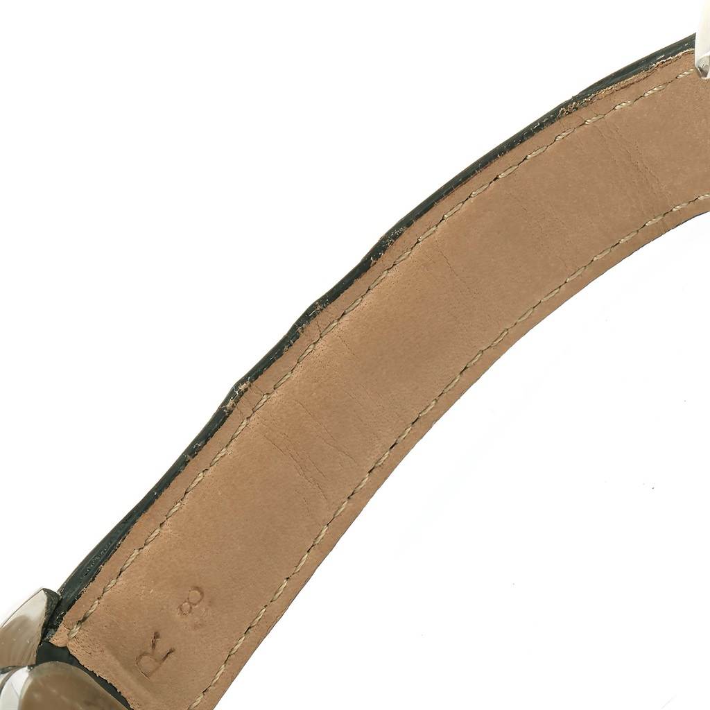 This image shows a close-up of the underside of the leather strap for the Omega Speedmaster 3823.30.00 Men
s Stainless Steel Silver Dial 3823.30.00 Men
s Stainless Steel Silver Dial watch.