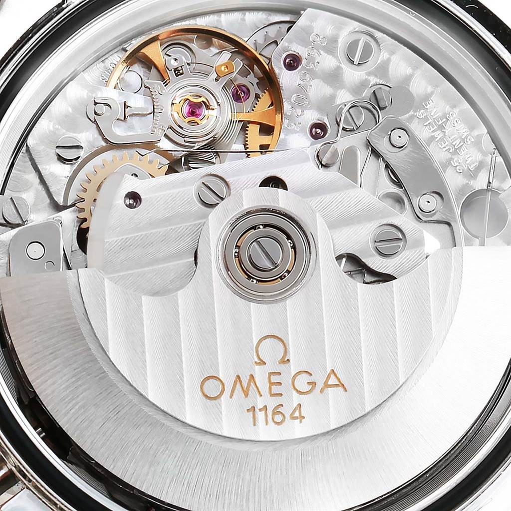 This image shows the intricate movement mechanism of an Omega Speedmaster 3210.50.00 Men
s Stainless Steel Black Dial 3210.50.00 Men
s Stainless Steel Black Dial watch viewed from the back.